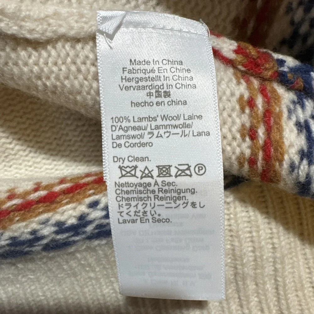 J Crew Sweater Men's XL Beige 100% Lambswool Fair Isle Yoked Crewneck Pullover - Picture 11 of 13